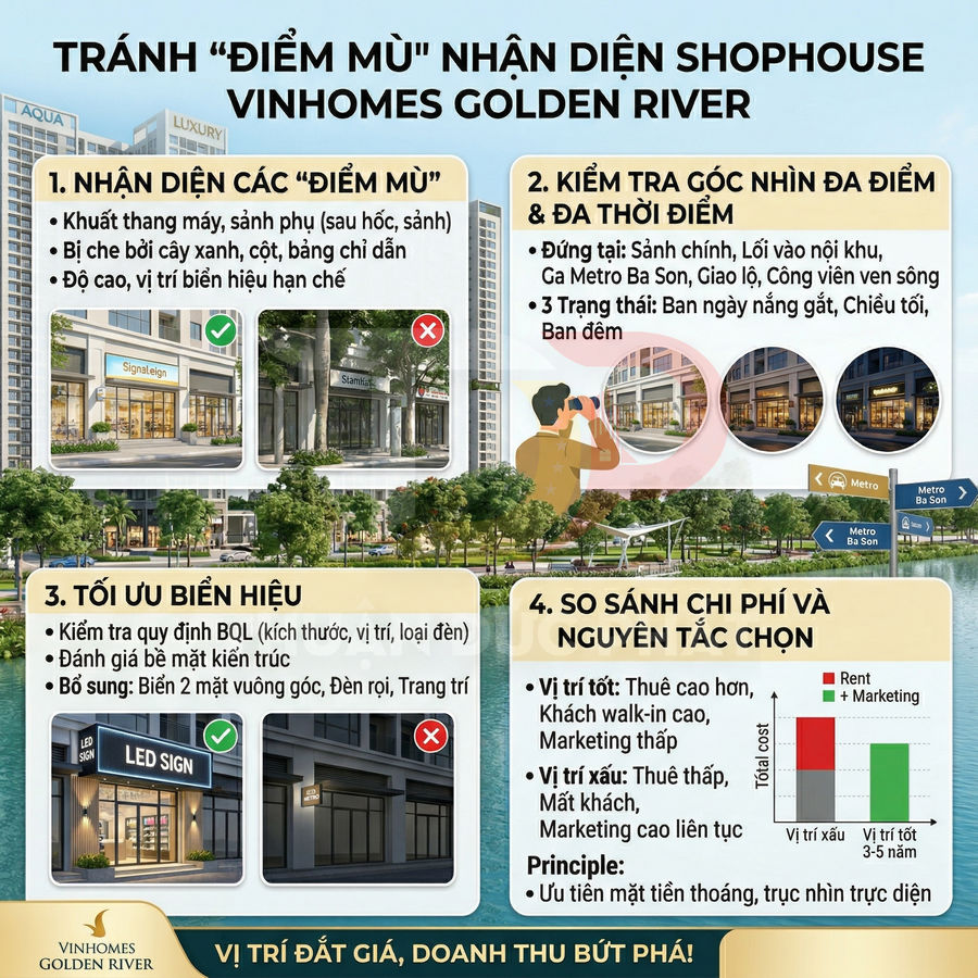 Infographic hướng dẫn tránh điểm mù nhận diện shophouse tại dự án Vinhomes Golden River