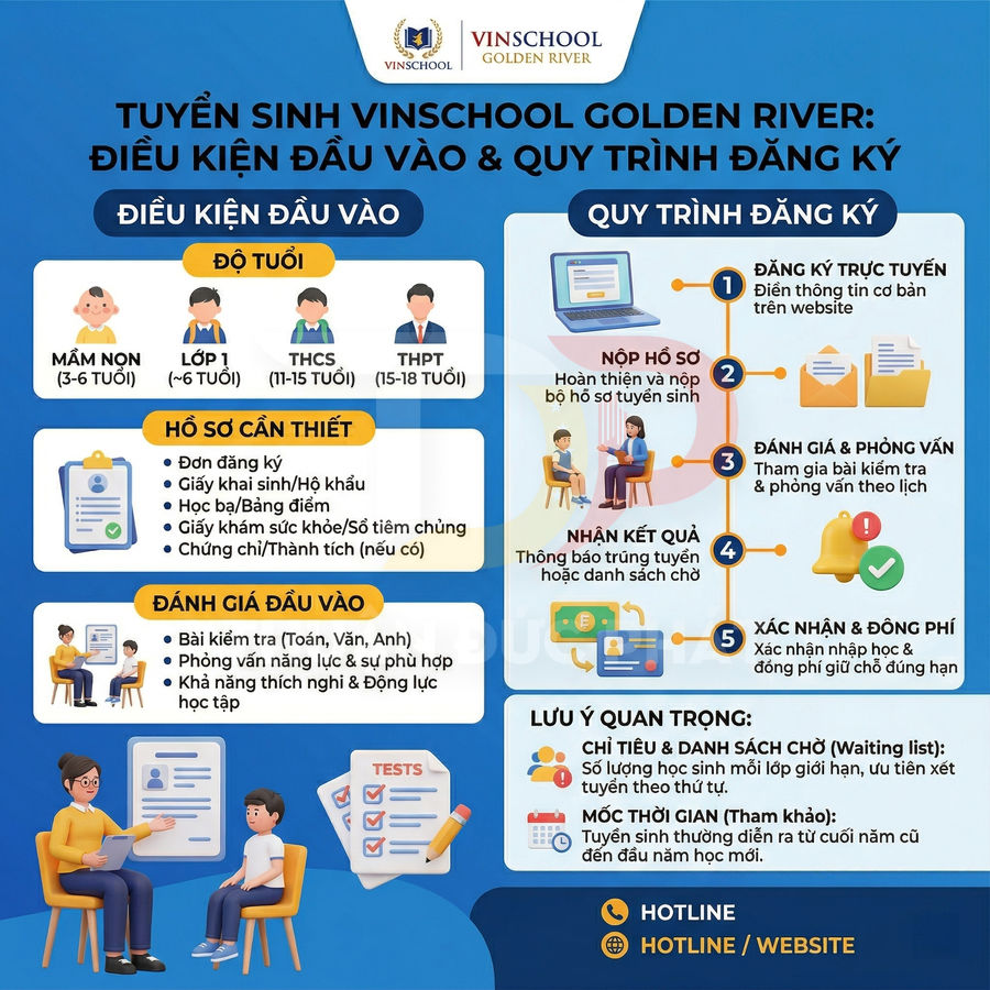 Thông tin tuyển sinh Vinschool Golden River với điều kiện đầu vào và quy trình đăng ký chi tiết