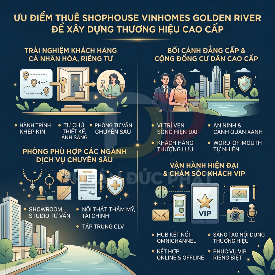 Ưu điểm thuê shophouse Vinhomes Golden River để xây dựng thương hiệu cao cấp, dịch vụ và chăm sóc khách VIP