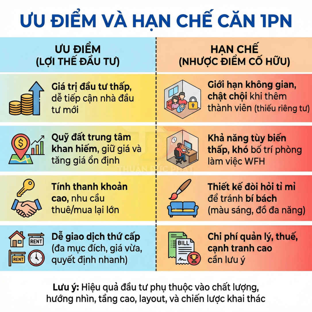 Ưu điểm và hạn chế căn hộ 1 phòng ngủ trình bày lợi thế đầu tư và nhược điểm cần lưu ý