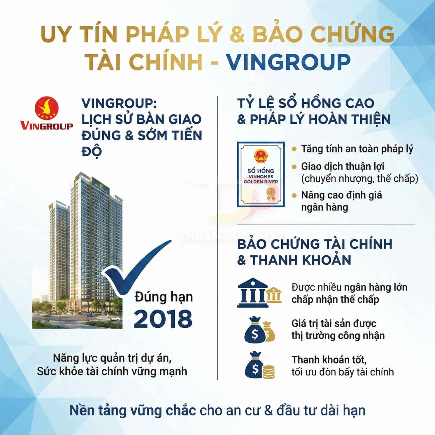 Poster giới thiệu uy tín pháp lý và bảo chứng tài chính dự án bất động sản Vingroup năm 2018