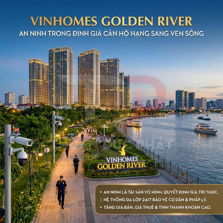 Khu căn hộ cao cấp Vinhomes Golden River ven sông với lối đi bộ, bảo vệ và du thuyền buổi tối