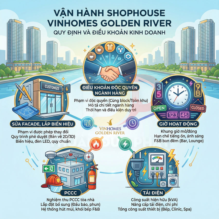 Infographic quy định vận hành và điều khoản kinh doanh shophouse Vinhomes Golden River