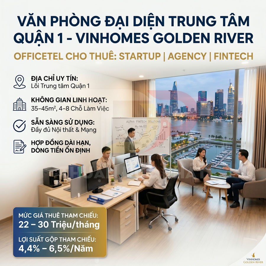 Văn phòng cho thuê officetel Vinhomes Golden River quận 1, nội thất đầy đủ, view sông và trung tâm thành phố