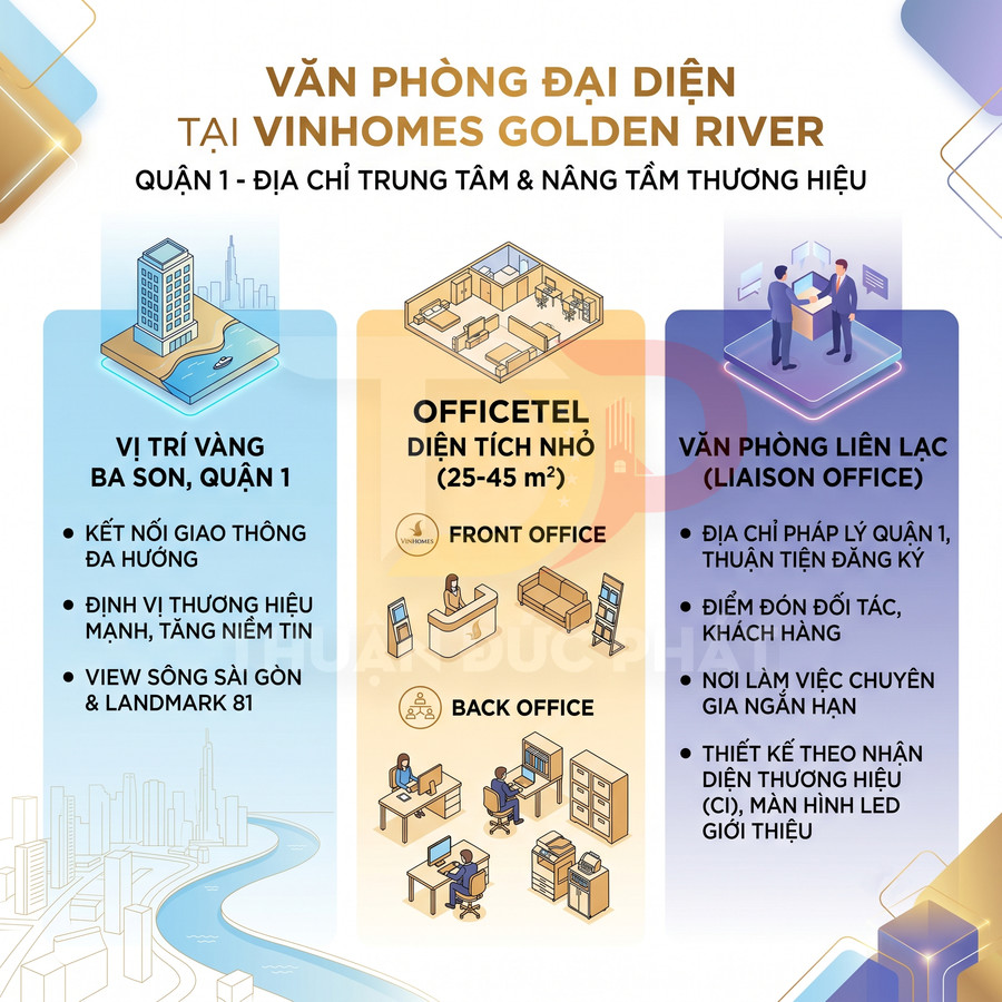 Thiết kế giới thiệu văn phòng đại diện officetel diện tích nhỏ tại Vinhomes Golden River quận 1