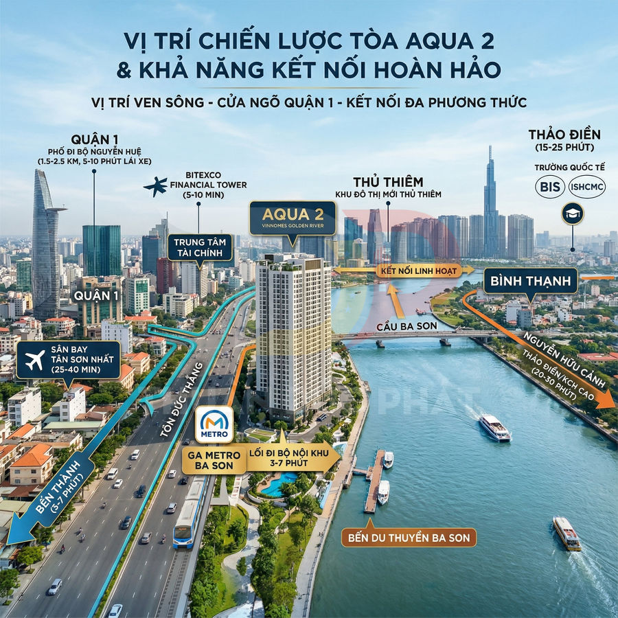 Vị trí ven sông của tòa căn hộ Aqua 2 Vinhomes Golden River tại trung tâm Quận 1, TP HCM