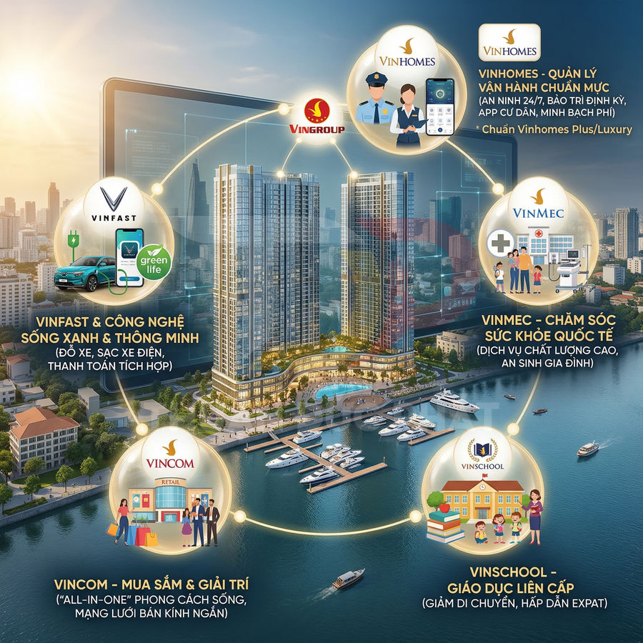 Tổ hợp căn hộ Vinhomes bên bến du thuyền với tiện ích Vinfast, Vincom, Vinmec, Vinschool của Vingroup