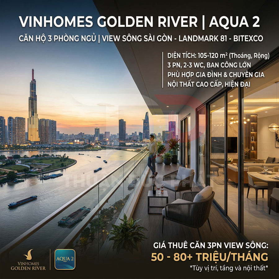 Căn hộ Vinhomes Golden River Aqua 2 3 phòng ngủ view sông Sài Gòn và Landmark 81 sang trọng
