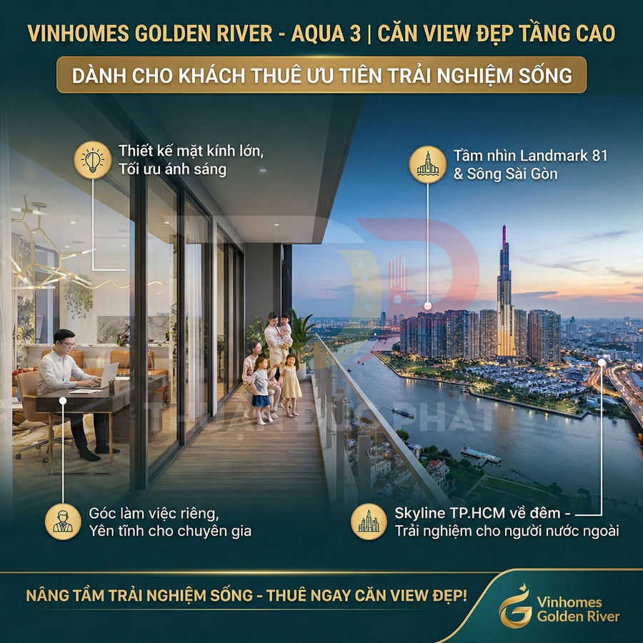 Căn hộ Vinhomes Golden River Aqua 3 view sông Sài Gòn và Landmark 81, ban công rộng, nội thất sang trọng