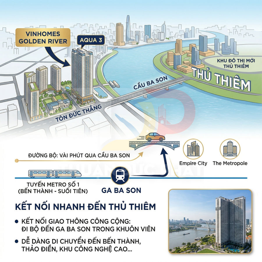 Căn hộ Vinhomes Golden River Aqua 3 vị trí gần ga Ba Son, kết nối nhanh đến khu đô thị mới Thủ Thiêm