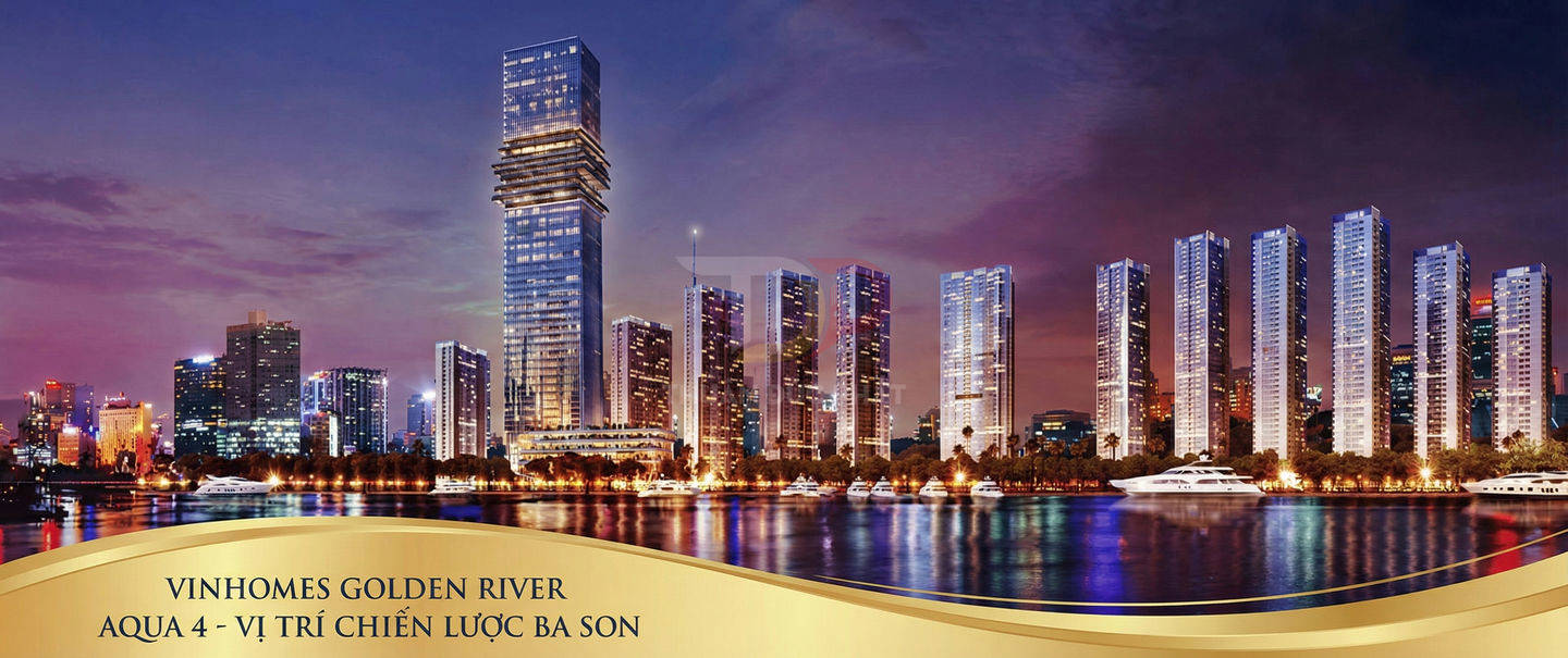 Vinhomes Golden River Aqua 4 Ba Son với các tòa căn hộ cao tầng ven sông về đêm