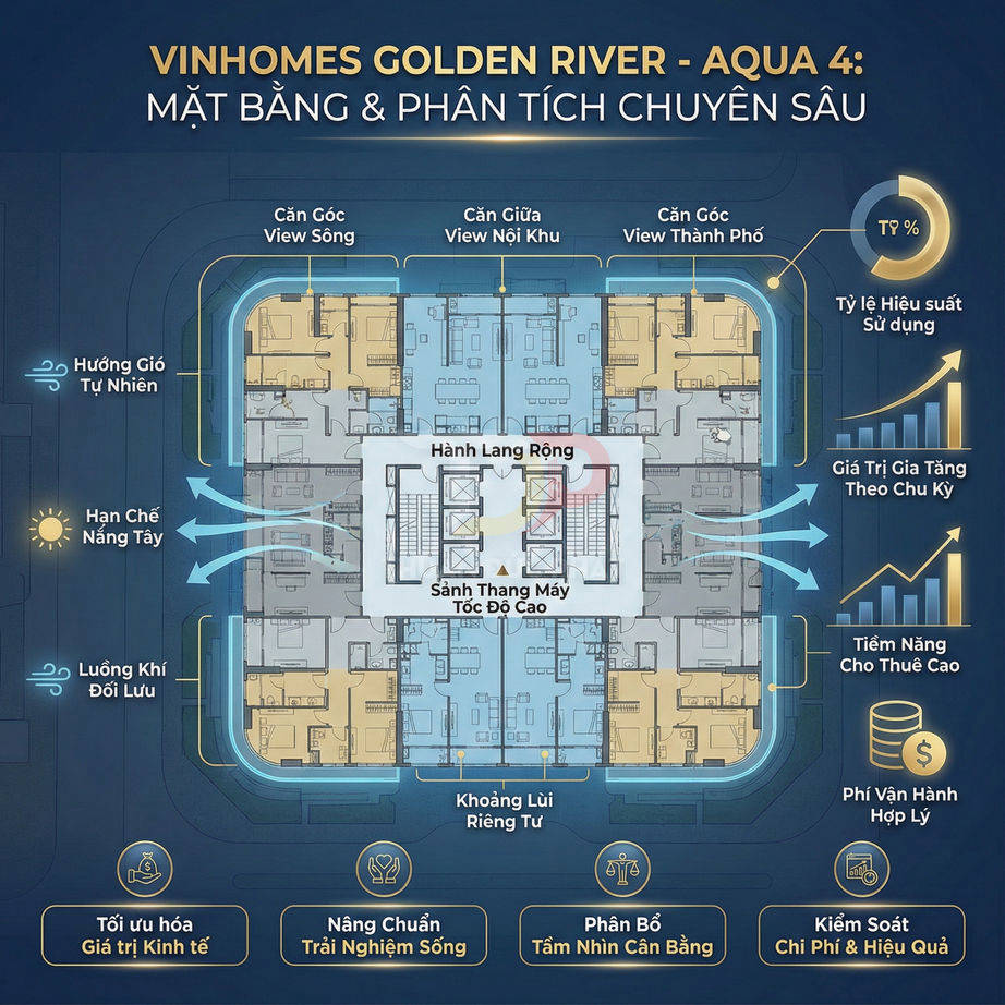 Mặt bằng và phân tích chuyên sâu tòa Aqua 4 dự án Vinhomes Golden River với các loại căn hộ và tiện ích nổi bật