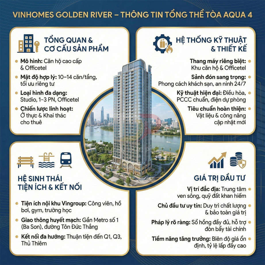 Tổng quan dự án căn hộ cao cấp Vinhomes Golden River tòa Aqua 4 bên sông Sài Gòn, tiện ích và giá trị đầu tư