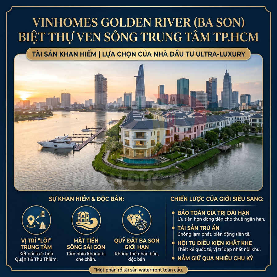 Biệt thự ven sông Vinhomes Golden River Ba Son sang trọng giữa trung tâm TP HCM với du thuyền riêng