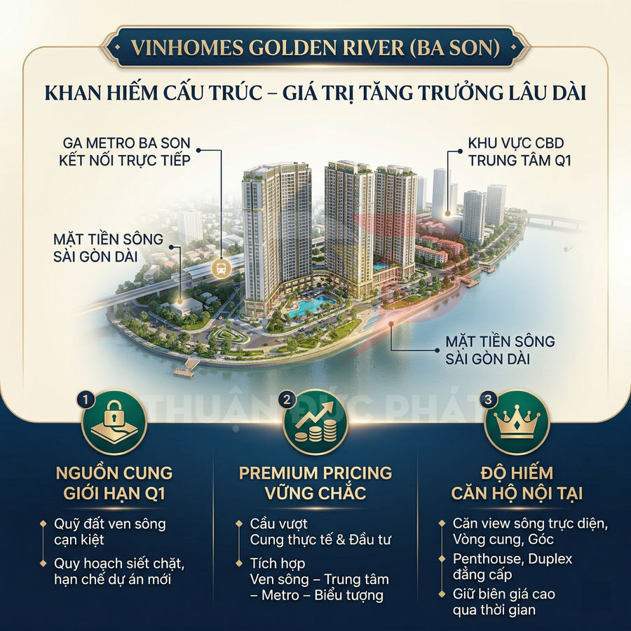 Phối cảnh dự án căn hộ cao cấp Vinhomes Golden River Ba Son ven sông Sài Gòn, vị trí trung tâm quận 1