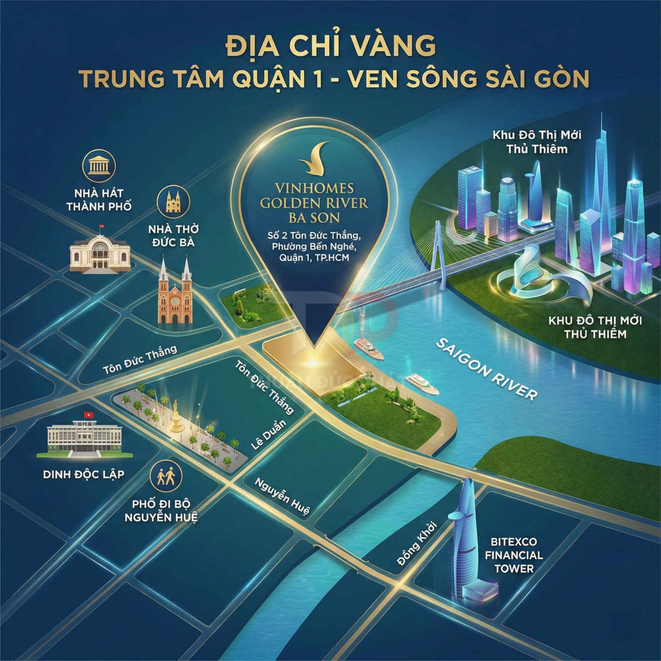 Vị trí dự án Vinhomes Golden River Ba Son ven sông Sài Gòn trung tâm quận 1 TP HCM