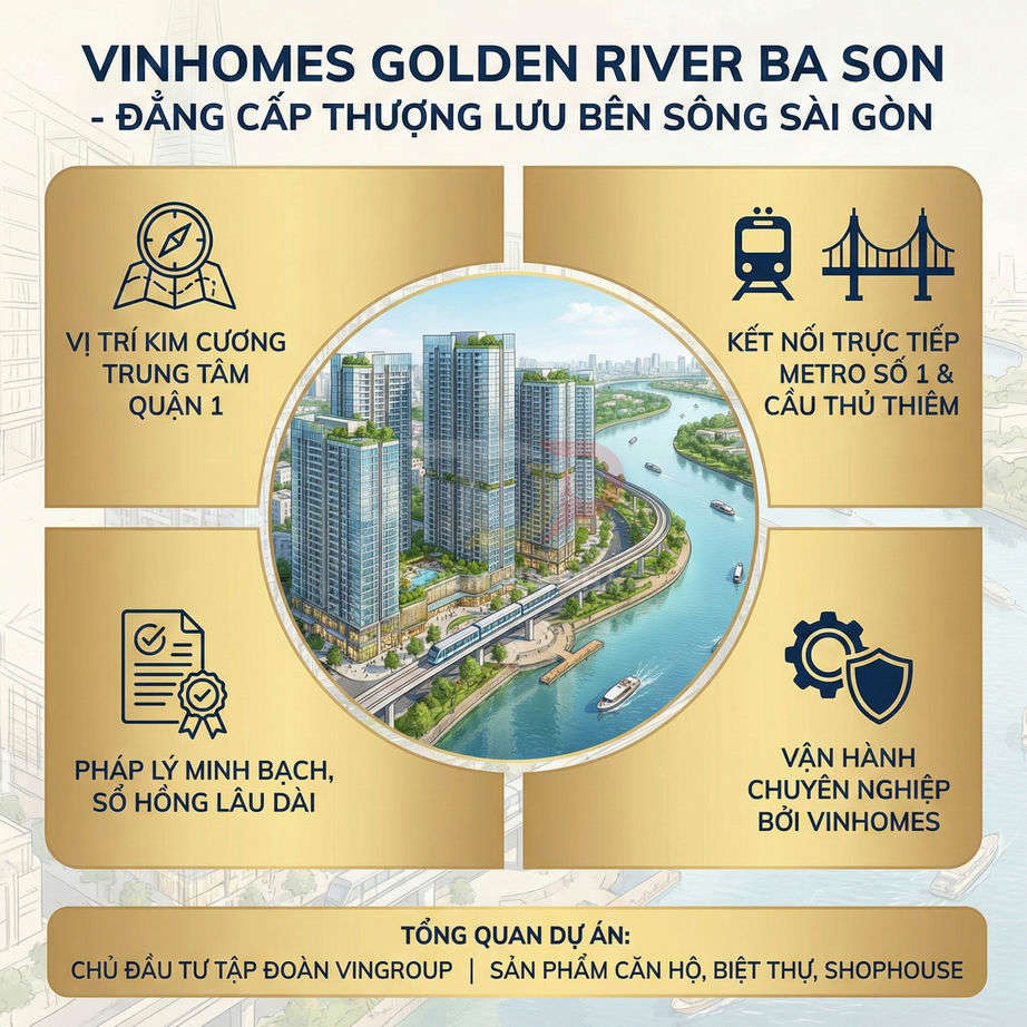 Phối cảnh dự án căn hộ cao cấp Vinhomes Golden River Ba Son bên sông Sài Gòn, vị trí trung tâm quận 1