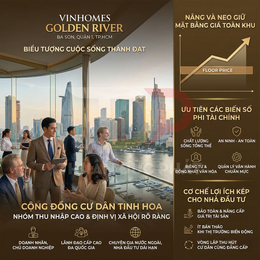 Poster quảng cáo dự án căn hộ cao cấp Vinhomes Golden River Ba Son quận 1 với cư dân doanh nhân thành đạt