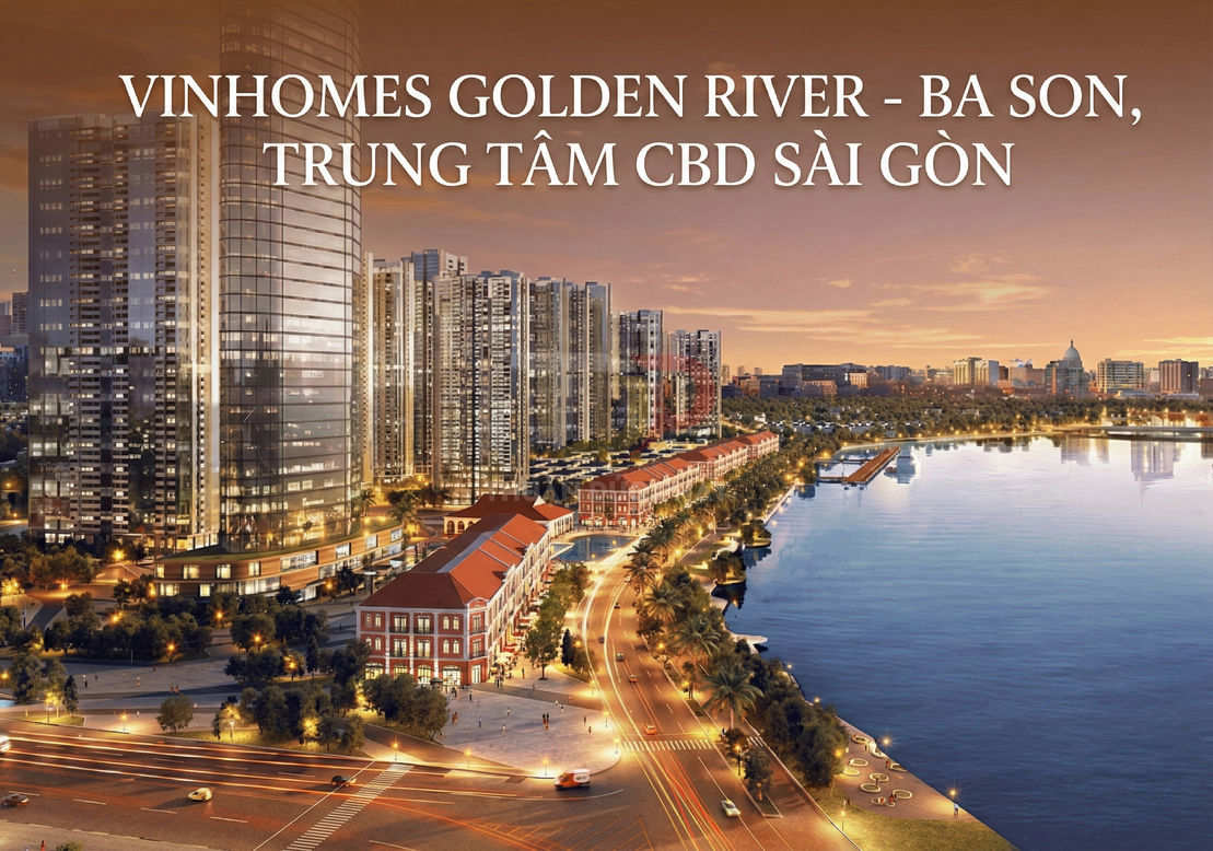 Vinhomes Golden River Ba Son bên sông Sài Gòn với các tòa căn hộ cao cấp và khu shophouse về đêm