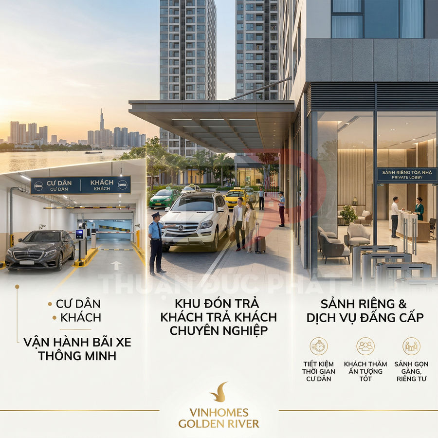 Tiện ích bãi đỗ xe thông minh và sảnh đón trả khách cao cấp tại chung cư Vinhomes Golden River