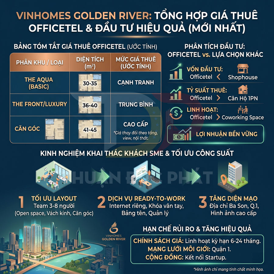 Giá thuê officetel Vinhomes Golden River và kinh nghiệm khai thác khách doanh nghiệp nhỏ