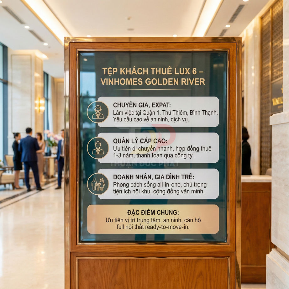 Bảng thông tin khách thuê căn hộ Lux 6 Vinhomes Golden River đặt tại sảnh tòa nhà cao cấp