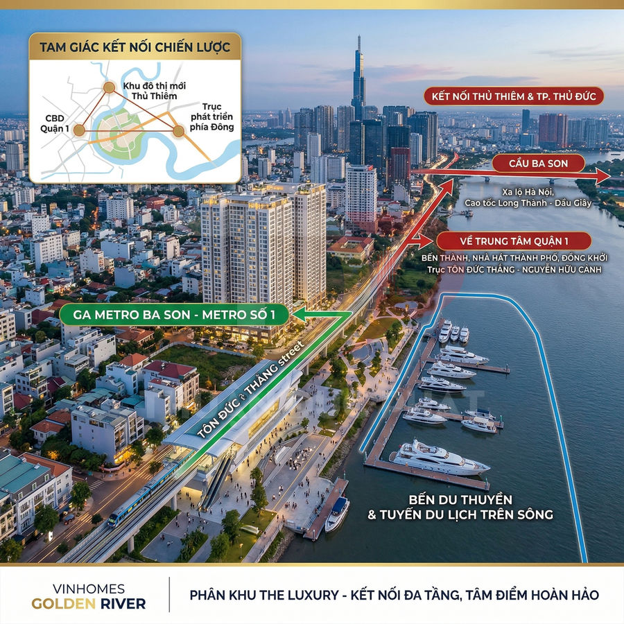Vinhomes Golden River bên sông Sài Gòn, gần ga metro Ba Son, bến du thuyền và trung tâm Quận 1
