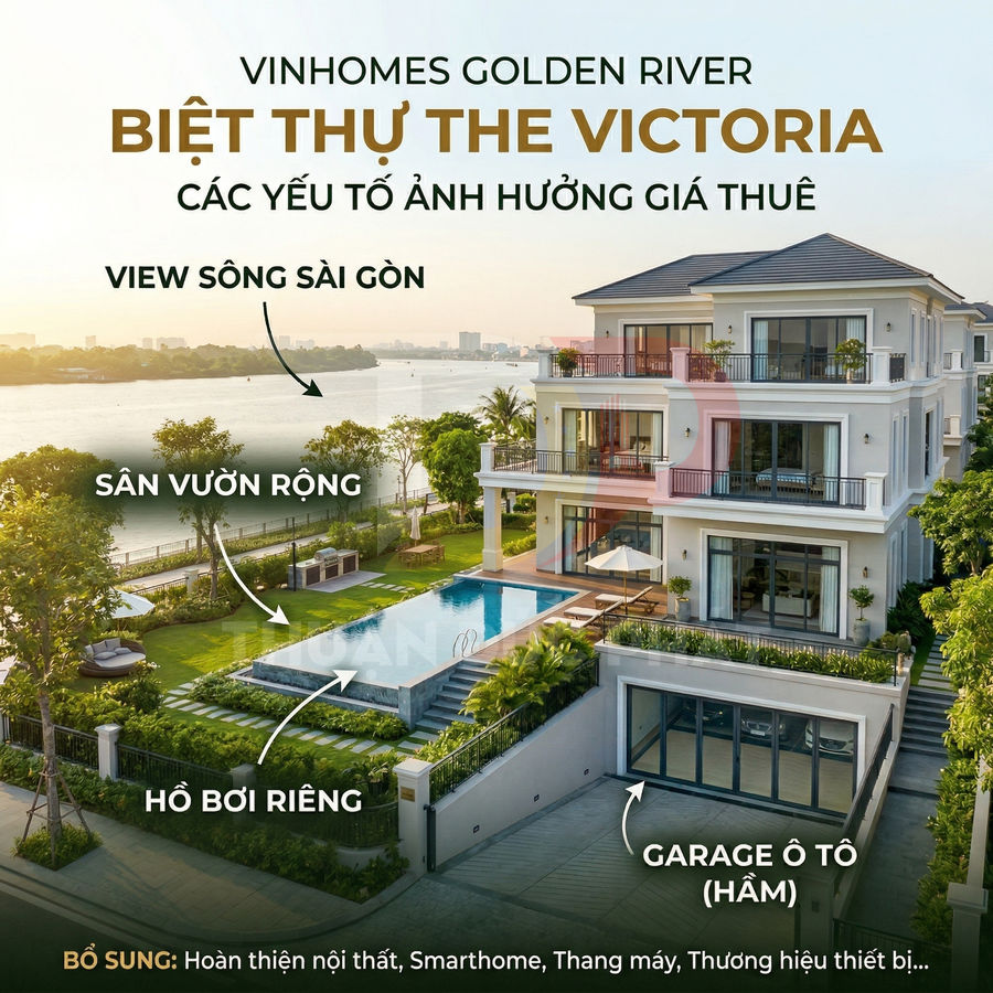 Biệt thự Vinhomes Golden River The Victoria view sông Sài Gòn có sân vườn rộng, hồ bơi riêng và garage ô tô hầm