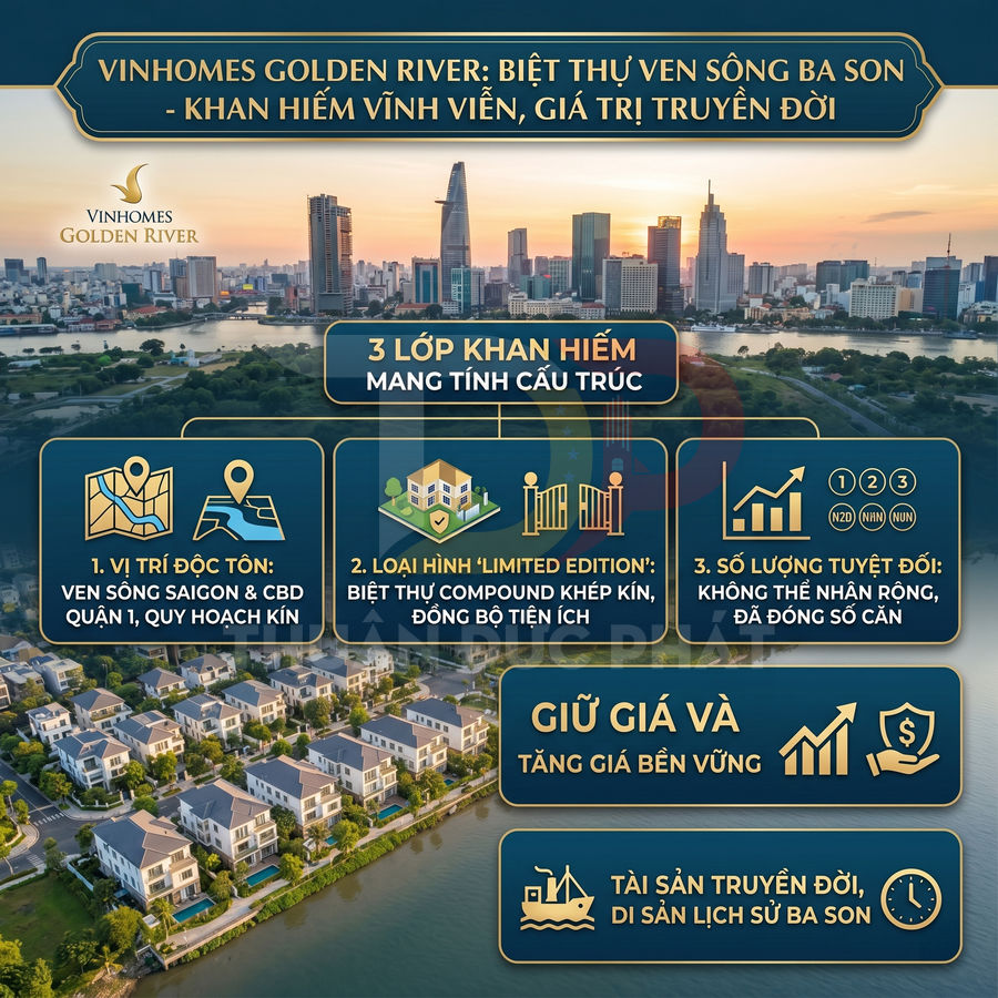 Infographic giới thiệu dự án biệt thự ven sông Vinhomes Golden River Ba Son tại trung tâm TP HCM