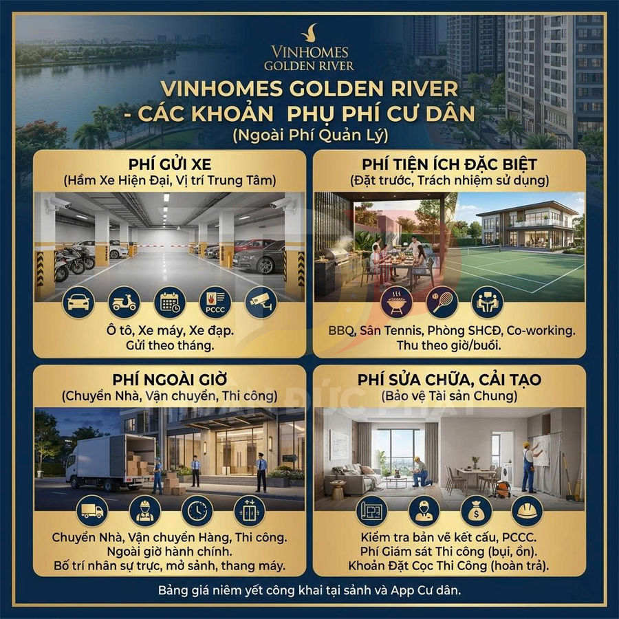 Bảng thông tin các khoản phụ phí cư dân tại khu căn hộ cao cấp Vinhomes Golden River