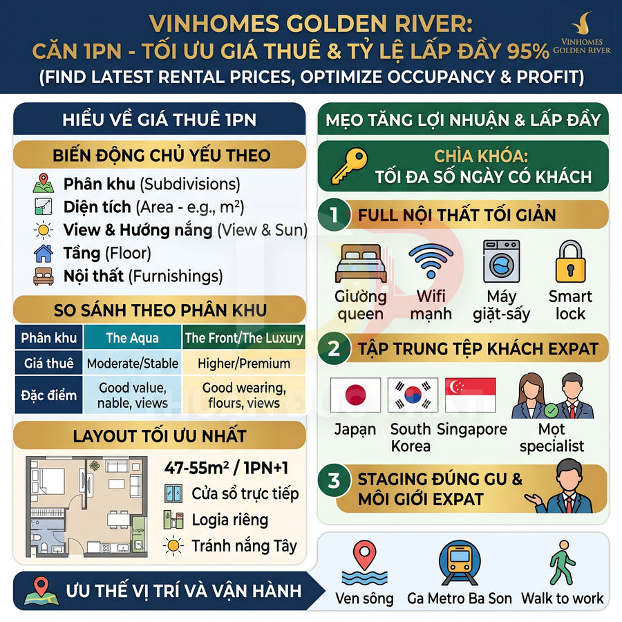 Giá thuê căn 1 phòng ngủ Vinhomes Golden River và mẹo tối ưu công suất thuê