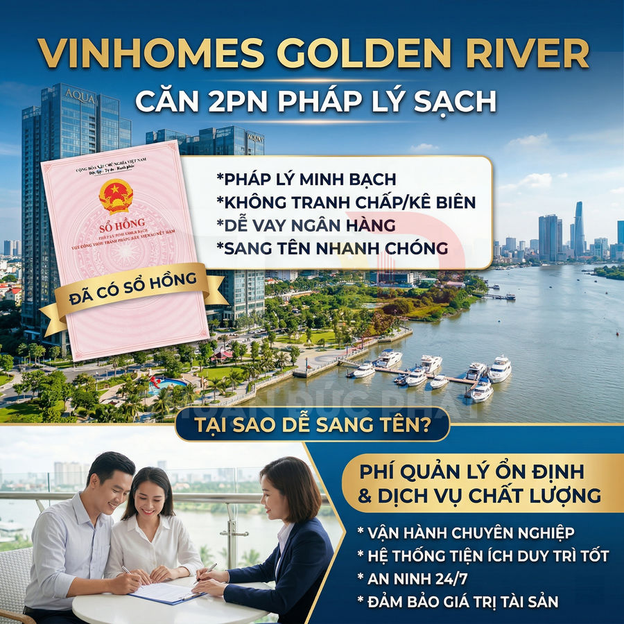 Quảng cáo căn hộ 2 phòng ngủ Vinhomes Golden River đã có sổ hồng, pháp lý minh bạch, dễ vay ngân hàng