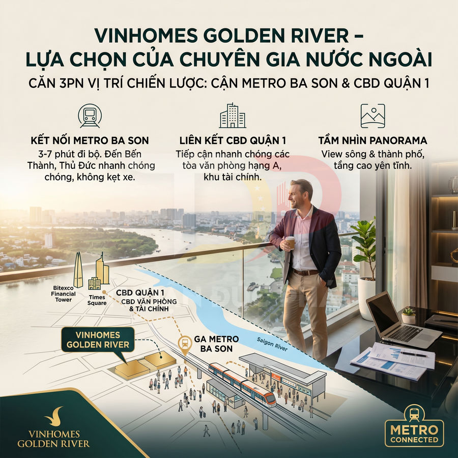 Căn hộ Vinhomes Golden River view sông Sài Gòn, gần ga metro Ba Son và khu CBD quận 1