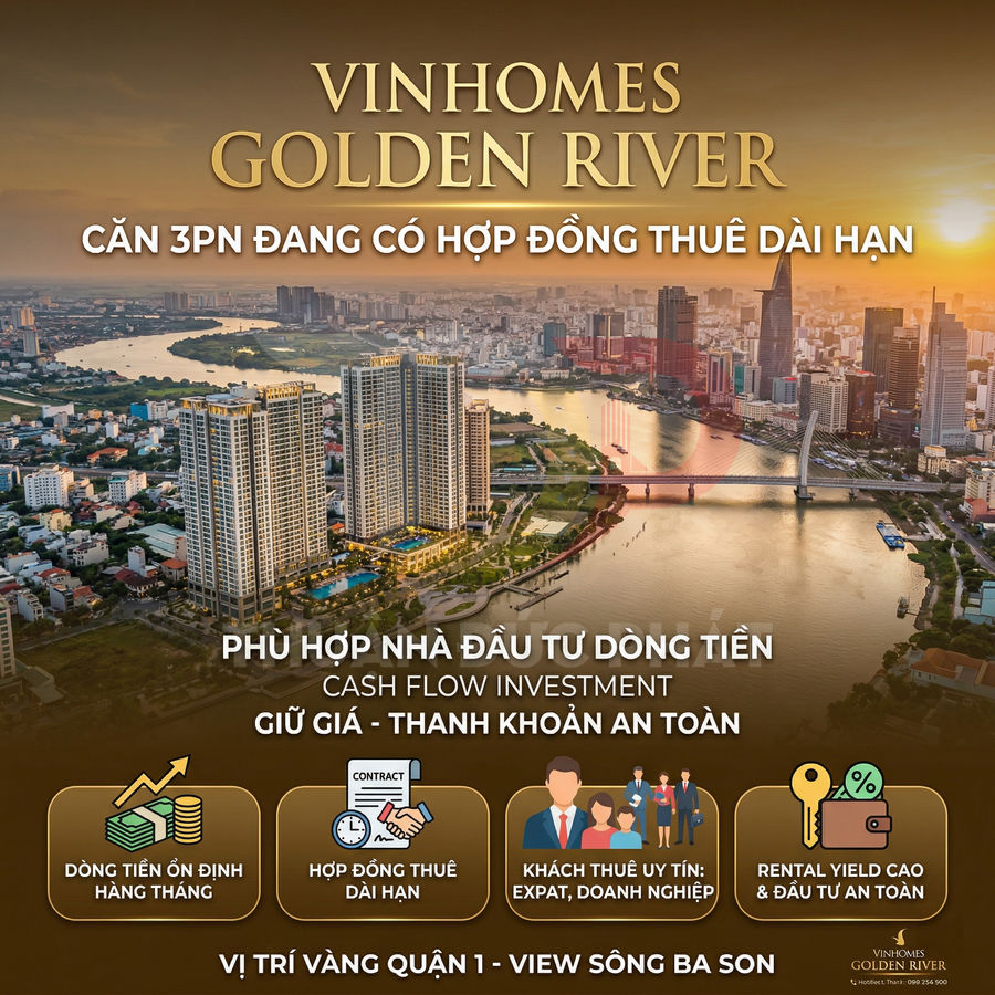 Căn hộ 3 phòng ngủ Vinhomes Golden River cho thuê dài hạn, view sông Sài Gòn, phù hợp nhà đầu tư dòng tiền