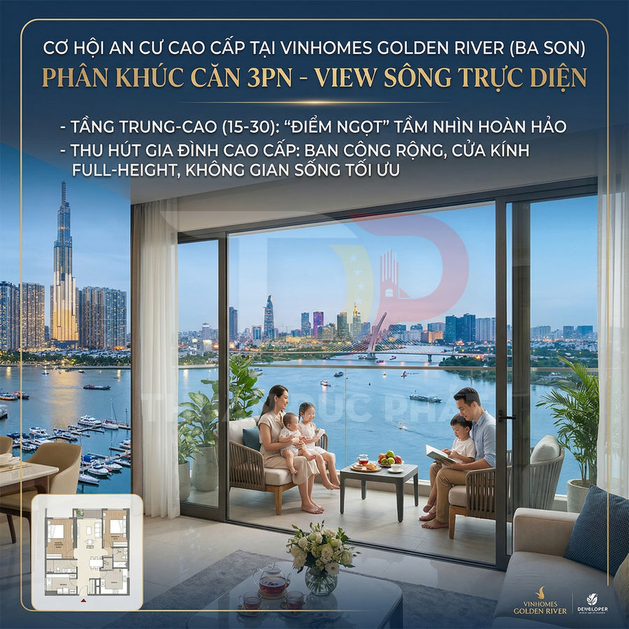 Căn hộ 3 phòng ngủ Vinhomes Golden River ban công rộng view sông Sài Gòn và Landmark 81