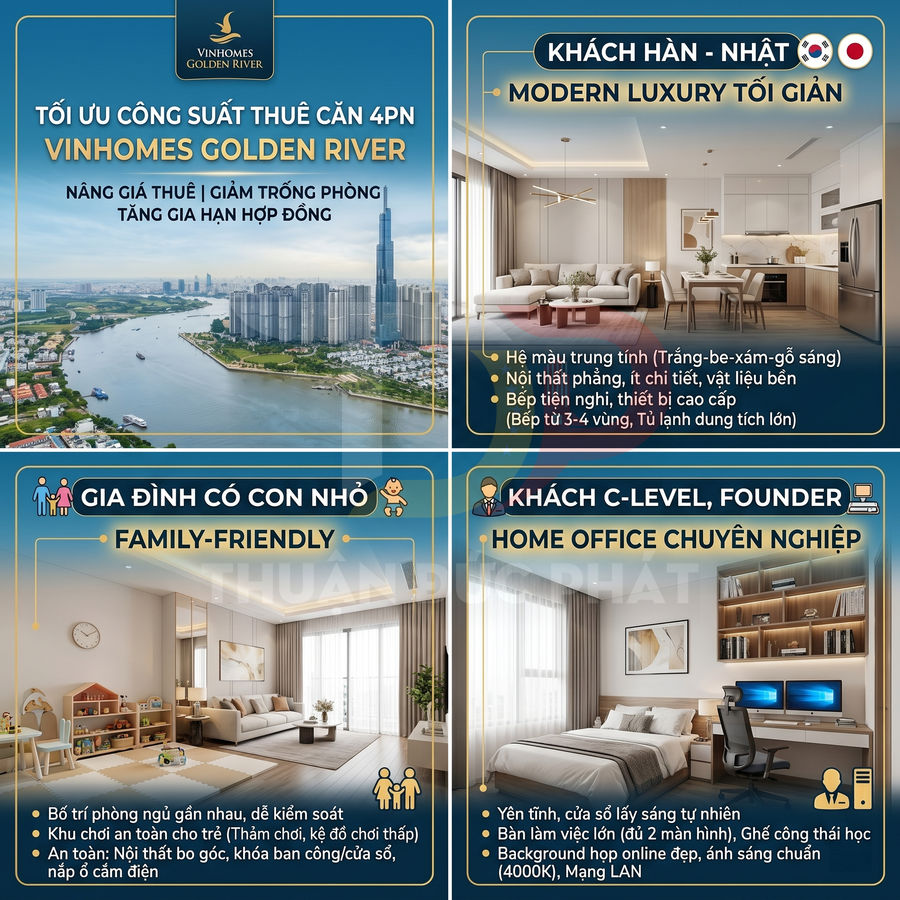 Thiết kế căn hộ 4 phòng ngủ Vinhomes Golden River cho khách Nhật, gia đình có con nhỏ và khách C level, founder