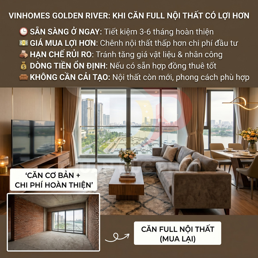 Căn hộ Vinhomes Golden River full nội thất cao cấp, phòng khách và bàn ăn view sông rộng