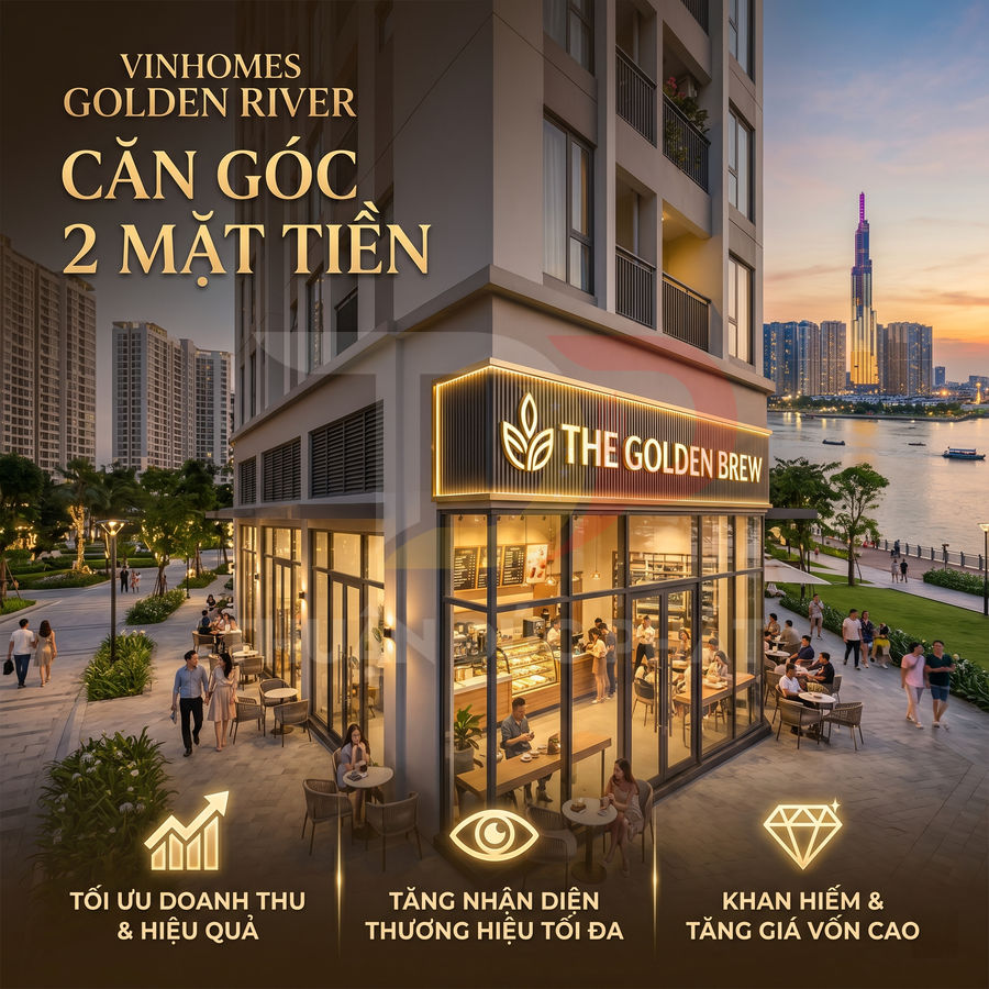 Căn góc shophouse Vinhomes Golden River có quán cà phê The Golden Brew hai mặt tiền ven sông đông khách