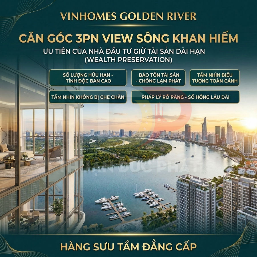 Căn hộ góc 3 phòng ngủ Vinhomes Golden River view sông Sài Gòn và bến du thuyền cao cấp