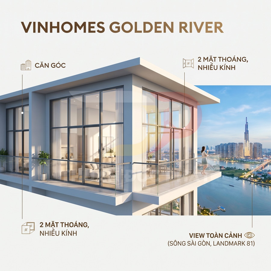 Căn hộ góc Vinhomes Golden River với ban công kính rộng, view sông Sài Gòn và Landmark 81