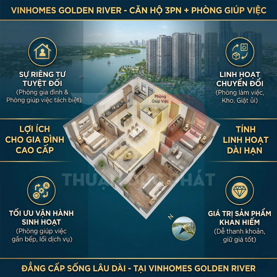 Mặt bằng căn hộ 3 phòng ngủ có phòng giúp việc tại Vinhomes Golden River, thiết kế cao cấp và linh hoạt