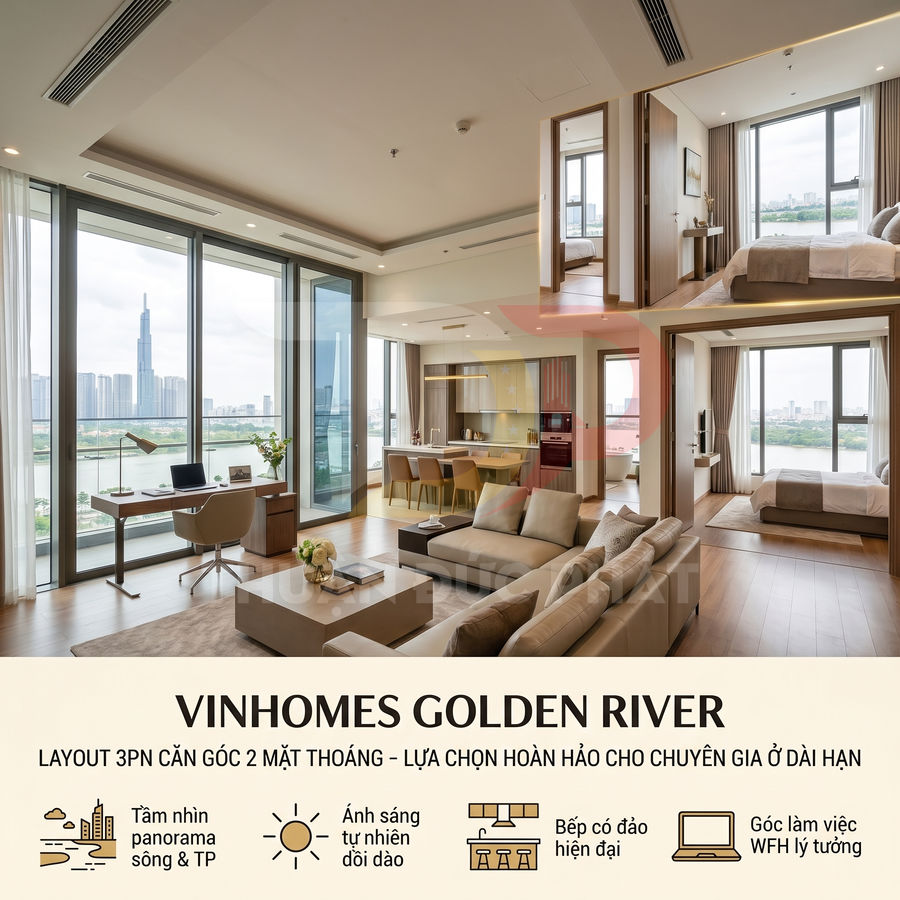 Căn hộ Vinhomes Golden River 3 phòng ngủ cao cấp, nội thất hiện đại, view sông và thành phố rộng thoáng