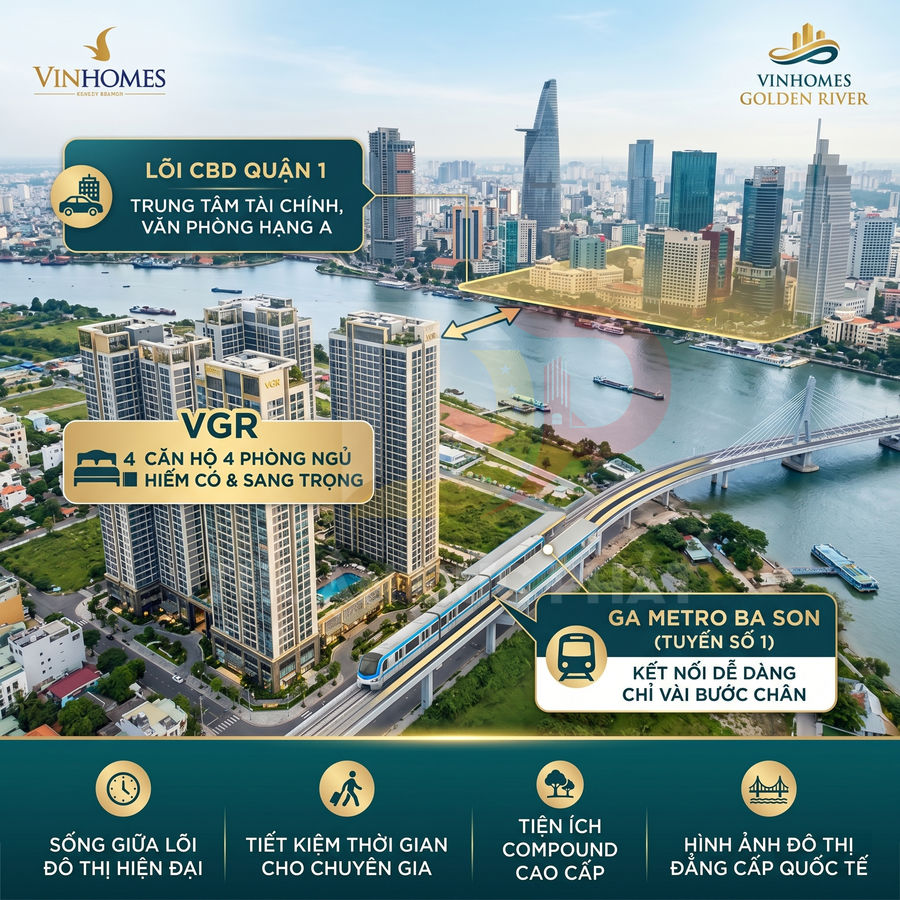 Căn hộ cao cấp Vinhomes Golden River cạnh ga metro Ba Son và trung tâm tài chính Quận 1 TP HCM