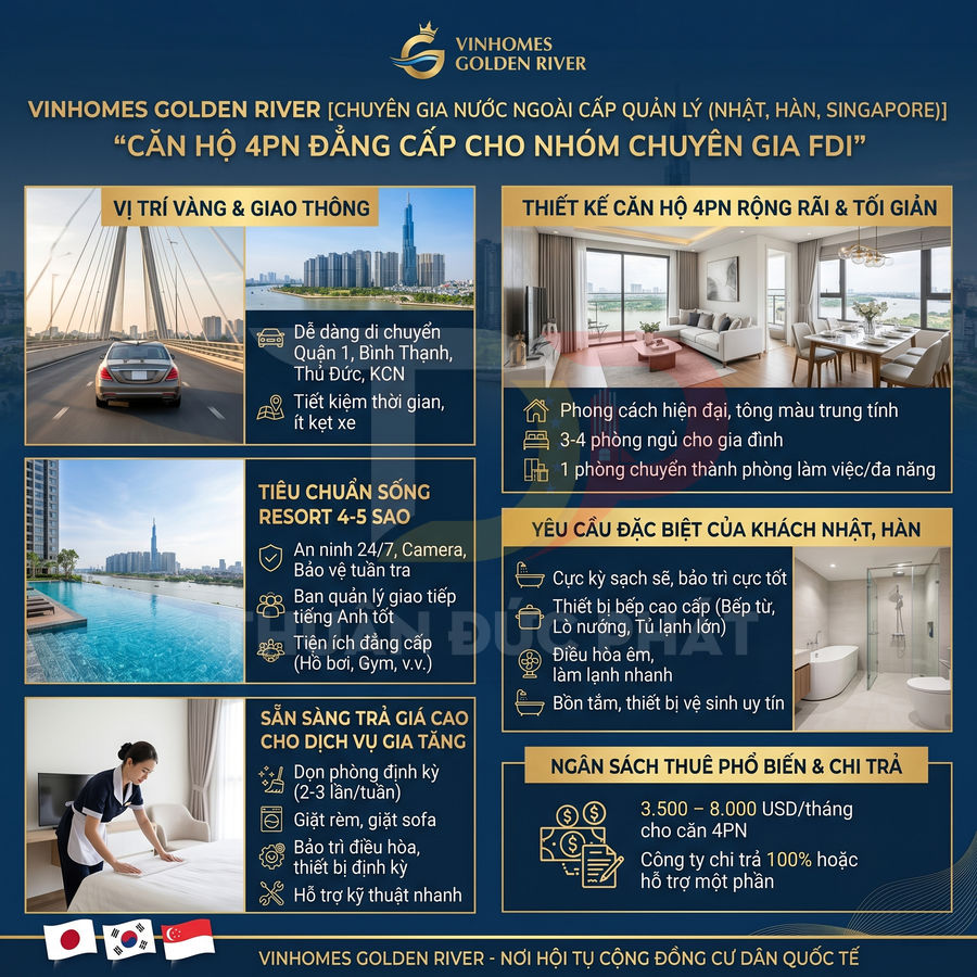Infographic giới thiệu căn hộ 4 phòng ngủ cao cấp Vinhomes Golden River cho chuyên gia nước ngoài