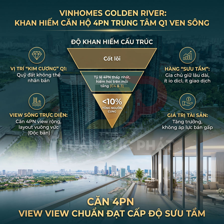 Căn hộ 4 phòng ngủ Vinhomes Golden River view sông Sài Gòn trực diện, ban công rộng, nội thất cao cấp