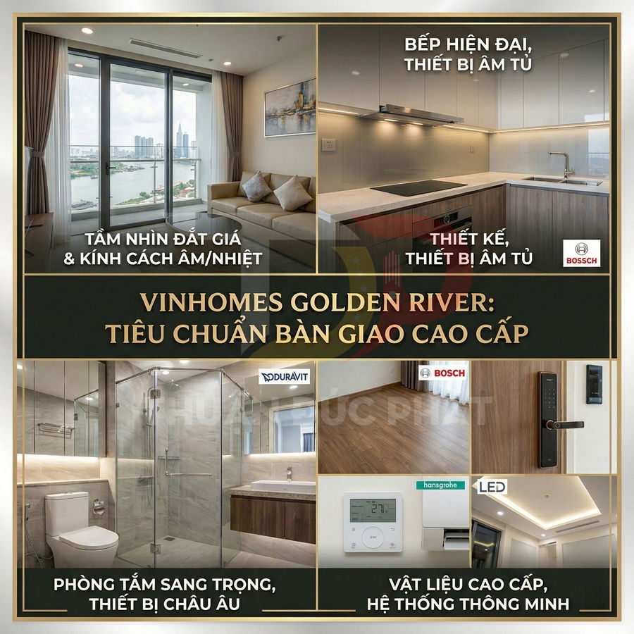 Căn hộ Vinhomes Golden River nội thất cao cấp, bếp Bosch, thiết bị Duravit, hệ thống thông minh Hansgrohe, view sông rộng