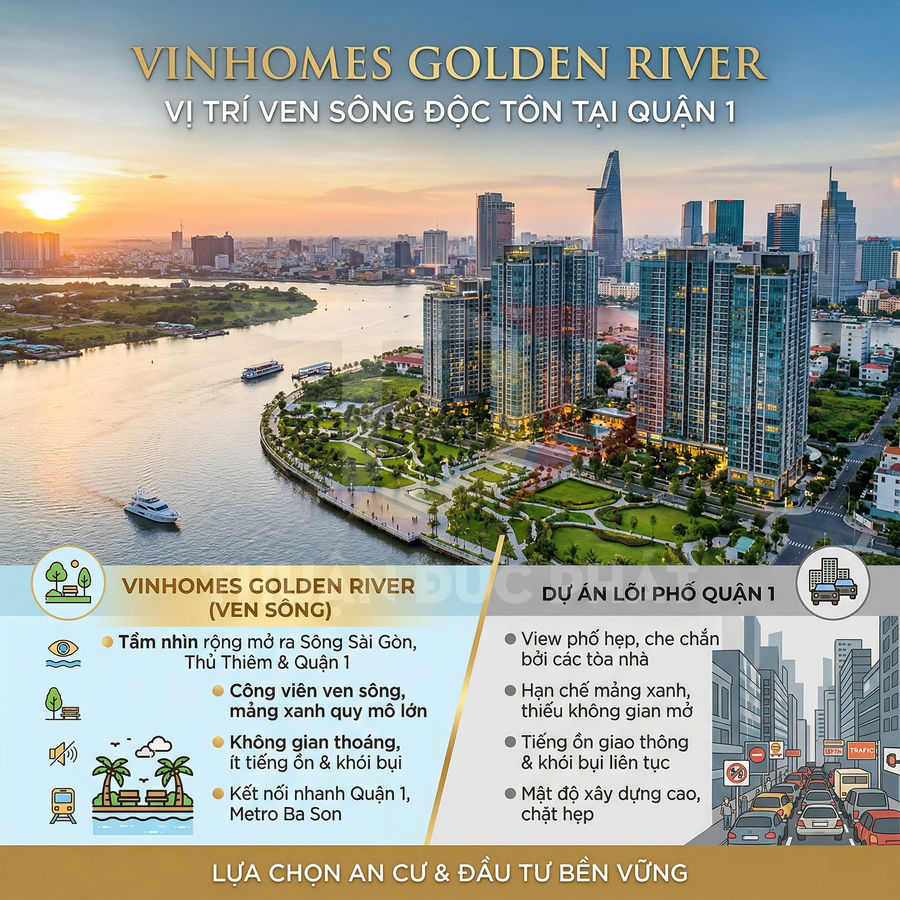 Dự án căn hộ cao cấp Vinhomes Golden River ven sông Sài Gòn tại quận 1, tầm nhìn toàn cảnh thành phố