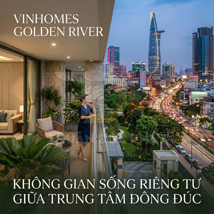 Căn hộ cao cấp Vinhomes Golden River với ban công xanh nhìn ra trung tâm Sài Gòn sầm uất
