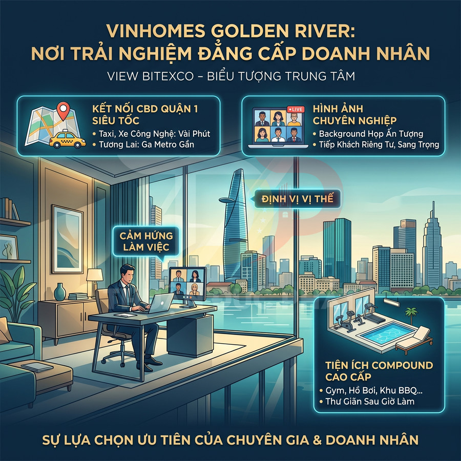 Văn phòng doanh nhân tại Vinhomes Golden River view Bitexco, tiện ích cao cấp và kết nối nhanh trung tâm quận 1