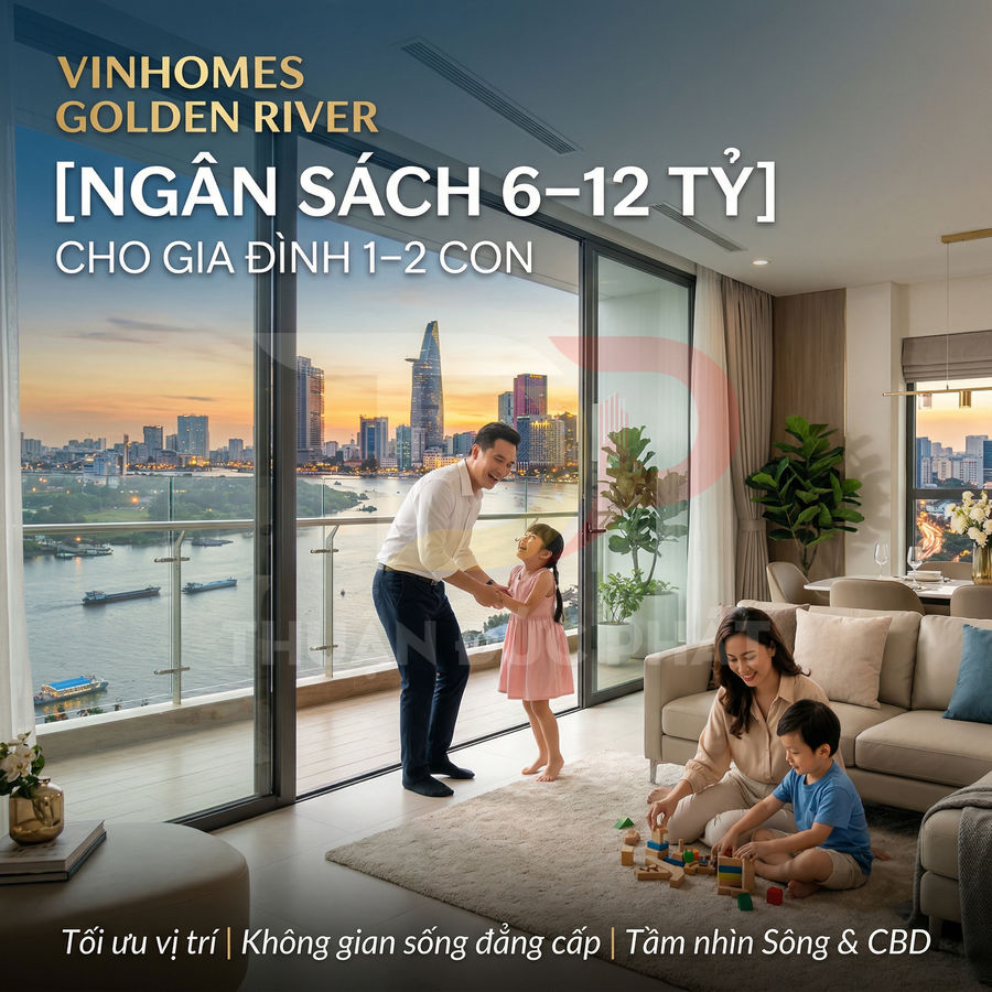 Căn hộ Vinhomes Golden River view sông Sài Gòn, gia đình 4 người sinh hoạt trong phòng khách sang trọng